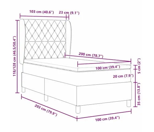 Kastītes Atsperu Gulta Ar Matraci Rozā 200 X 100 Cm Poliesters Vidaxl