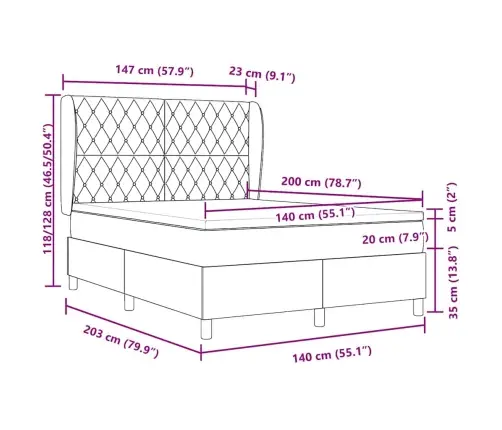 Gulta Ar Atsperēm Un Matraci Tumši Pelēka 140 X 200 Cm Vidaxl