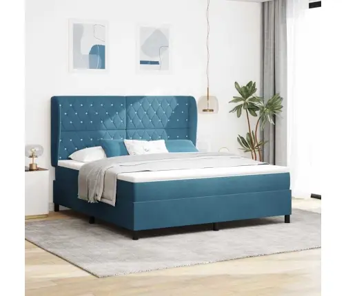 Kastītes Atsperu Gulta Tumši Zils 200 X 180 Cm Poliesters Vidaxl