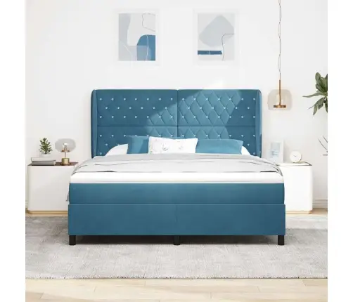 Kastītes Atsperu Gulta Tumši Zils 200 X 180 Cm Poliesters Vidaxl