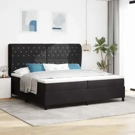 Kastītes Atsperu Gulta Ar Matraci Melns 200 X 200 Cm Samts Vidaxl