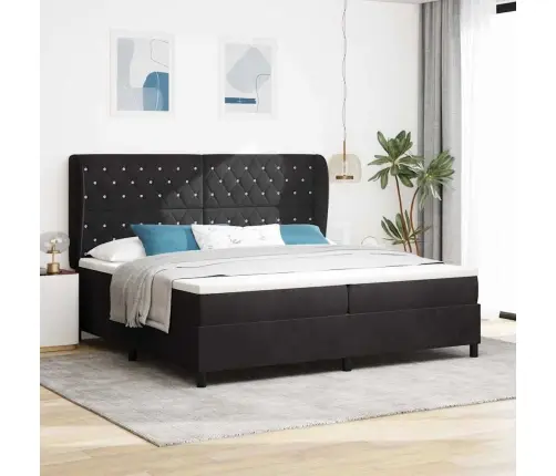 Kastītes Atsperu Gulta Ar Matraci Melna 200 X 200 Cm Samts Vidaxl