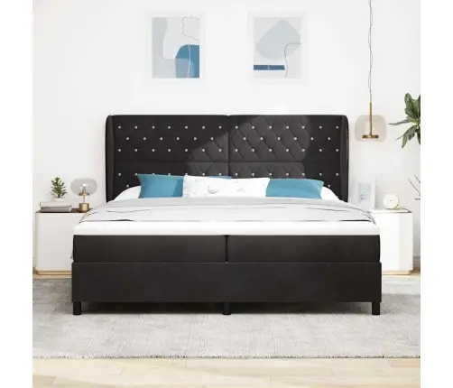 Kastītes Atsperu Gulta Ar Matraci Melna 200 X 200 Cm Samts Vidaxl