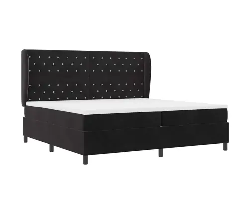 Kastītes Atsperu Gulta Ar Matraci Melna 200 X 200 Cm Samts Vidaxl