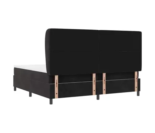 Kastītes Atsperu Gulta Ar Matraci Melna 200 X 200 Cm Samts Vidaxl