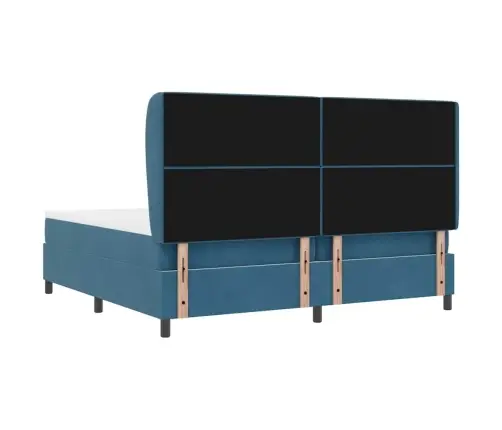 Boksa Gulta Ar Matraci Tumši Zilā Krāsā 200 X 200 Cm, Samts Vidaxl