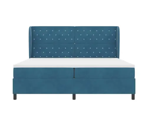 Boksa Gulta Ar Matraci Tumši Zilā Krāsā 200 X 200 Cm, Samts Vidaxl