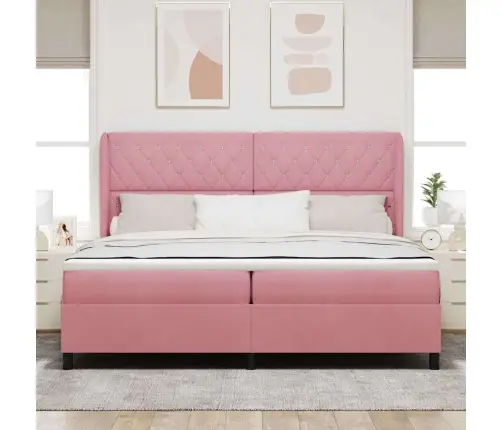 Kastītes Atsperu Gulta Ar Matraci Rozā 200 X 200 Cm Poliesters Vidaxl