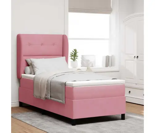 Kastītes Atsperu Gulta Ar Matraci Rozā 200 X 80 Cm Poliesters Vidaxl