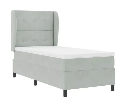 Kastītes Atsperu Gulta Gaiši Pelēks 190 X 90 Cm Poliesters Vidaxl