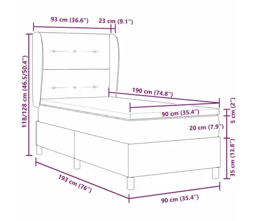 Kastītes Atsperu Gulta Gaiši Pelēks 190 X 90 Cm Poliesters Vidaxl