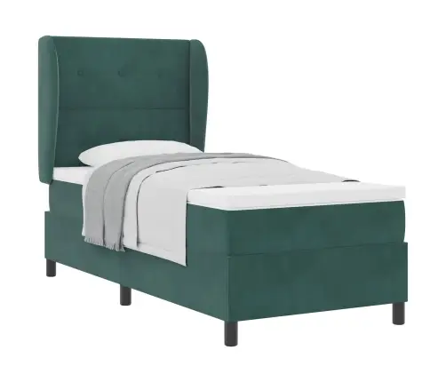 Kastītes Atsperu Gulta Tumši Zaļš 190 X 90 Cm Poliesters Vidaxl