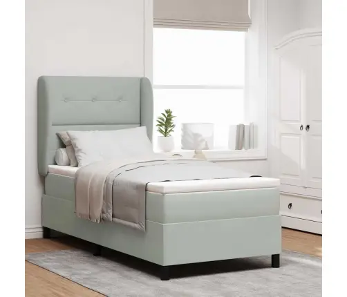 Kastītes Atsperu Gulta Gaiši Pelēks 200 X 90 Cm Poliesters Vidaxl