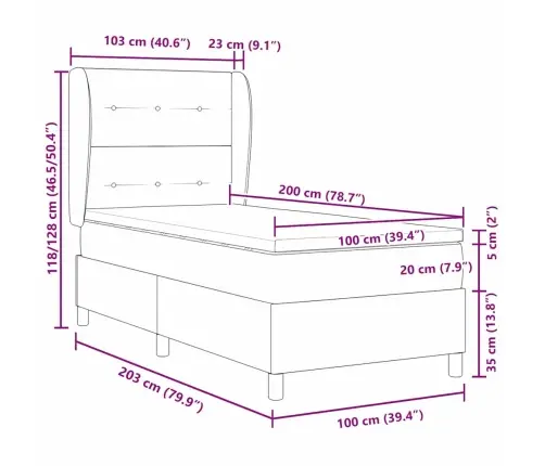 Kastītes Atsperu Gulta Gaiši Pelēka 100 X 200 Cm Samts Vidaxl