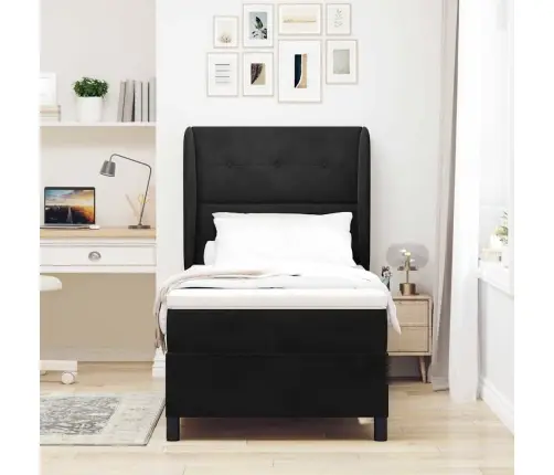 Gulta Ar Atsperēm Un Matraci, Melna, 100X200 Cm, Samts. Vidaxl