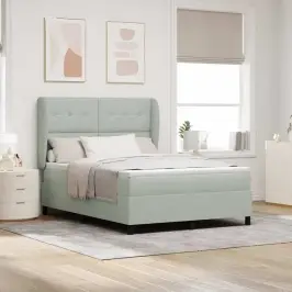 Kastītes Atsperu Gulta Gaiši Pelēks 190 X 140 Cm Poliesters Vidaxl