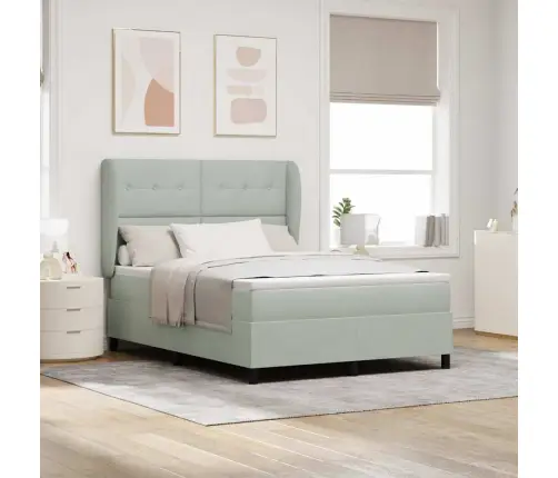 Kastītes Atsperu Gulta Gaiši Pelēks 190 X 140 Cm Poliesters Vidaxl