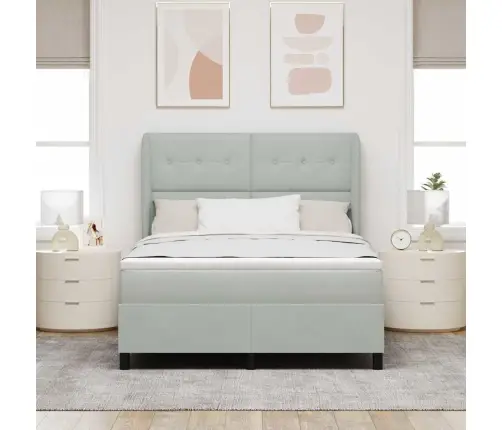 Kastītes Atsperu Gulta Gaiši Pelēks 190 X 140 Cm Poliesters Vidaxl