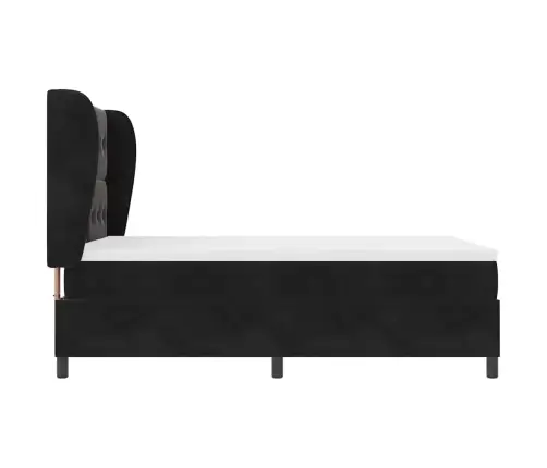Kastītes Atsperu Gulta Ar Matraci Melna 190 X 140 Cm Poliesters Vidaxl