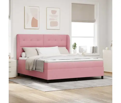 Kastītes Atsperu Gulta Ar Matraci Rozā 200 X 180 Cm Poliesters Vidaxl