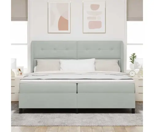 Kastītes Atsperu Gulta Gaiši Pelēka 200 X 200 Cm Samts Vidaxl