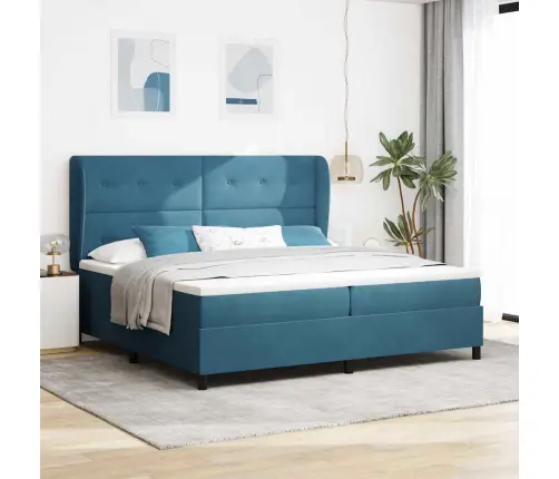 Kastītes Atsperu Gulta Tumši Zils 200 X 200 Cm Poliesters Vidaxl