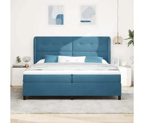 Kastītes Atsperu Gulta Tumši Zils 200 X 200 Cm Poliesters Vidaxl