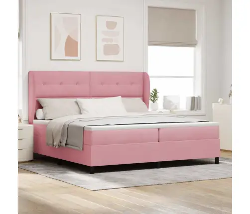 Kastītes Atsperu Gulta Ar Matraci Rozā 200 X 200 Cm Poliesters Vidaxl