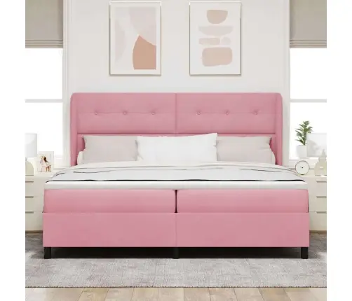 Kastītes Atsperu Gulta Ar Matraci Rozā 200 X 200 Cm Poliesters Vidaxl