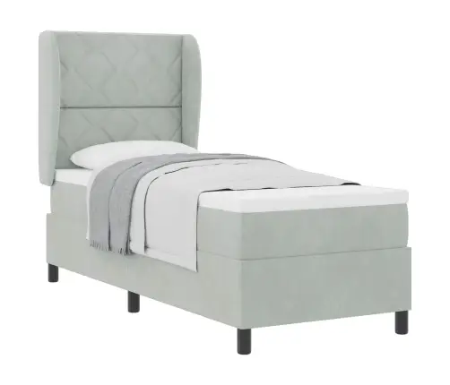 Box Spring Gulta Ar Matraci Gaiši Pelēks 80 X 200 Cm Samts Vidaxl