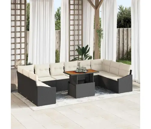 11 Daļu Dārza Galds Ar Spilveniem, Melnā Polipropilēna Akācija Vidaxl