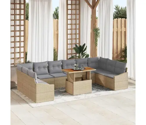 11 Daļu Dārza Galds Ar Spilveniem Bēšā Polirattanā Akācijā Vidaxl