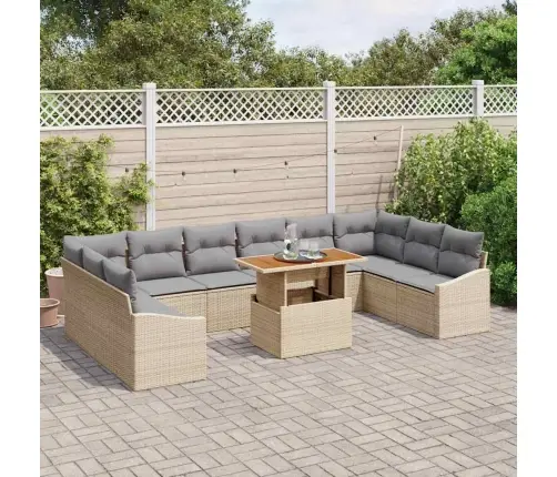 11 Daļu Dārza Galds Ar Spilveniem Bēšā Polirattanā Akācijā Vidaxl