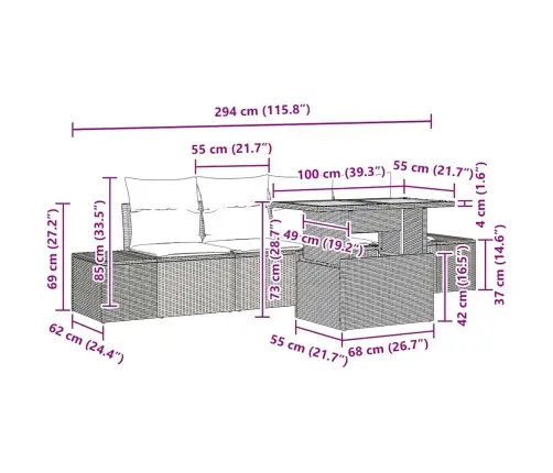 Aia Söögilaudade Komplekt 5 Pcs Hall Ja Pruun 100 X 55 X 73 Cm
