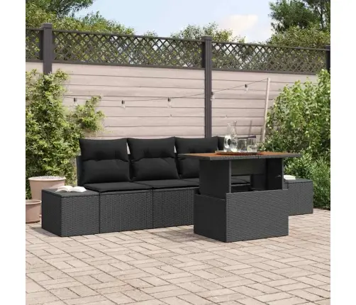 5 Daļu Dārza Galds Ar Spilveniem, Melns Poliratanis Akācija Vidaxl