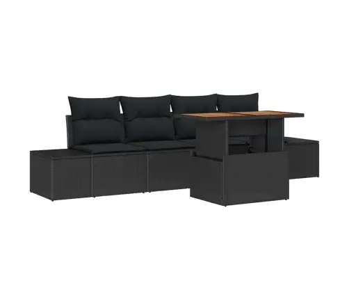 5 Daļu Dārza Galds Ar Spilveniem, Melns Poliratanis Akācija Vidaxl