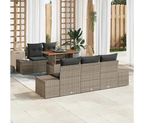 6 Daļu Dārza Galds Ar Spilveniem Pelēkā Poliratanā, Akācijā Vidaxl