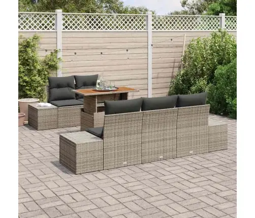 6 Daļu Dārza Galds Ar Spilveniem Pelēkā Poliratanā, Akācijā Vidaxl