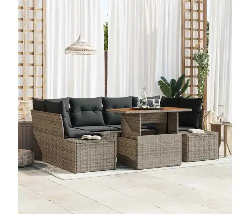 7 Daļu Dārza Galds Ar Spilveniem, Pelēks Poliratāns, Akācija Vidaxl