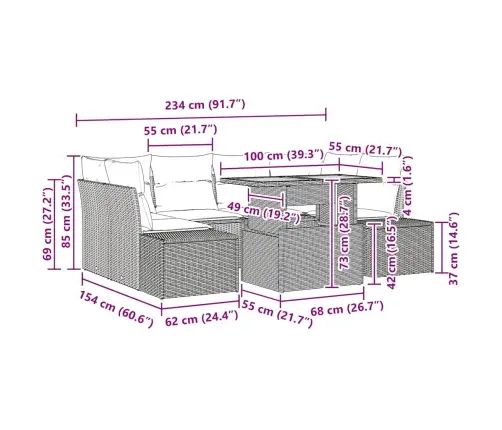 Aia Söögilaudade Komplekt 7 Pcs Beež Ja Hall 100 X 55 X 73 Cm