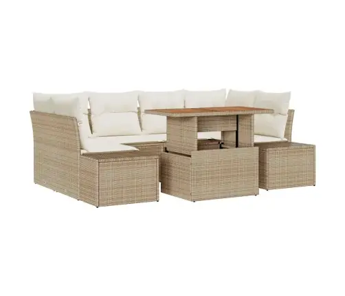 Sodo Valgomojo Komplektas Su Pagalve 7 Pcs Bežinė Ir Kreminė