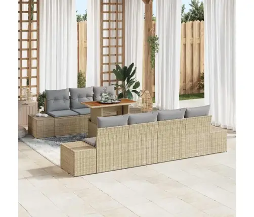 8 Daļu Dārza Galds Ar Spilveniem Bēšā Poliratanā Un Akāciju Vidaxl