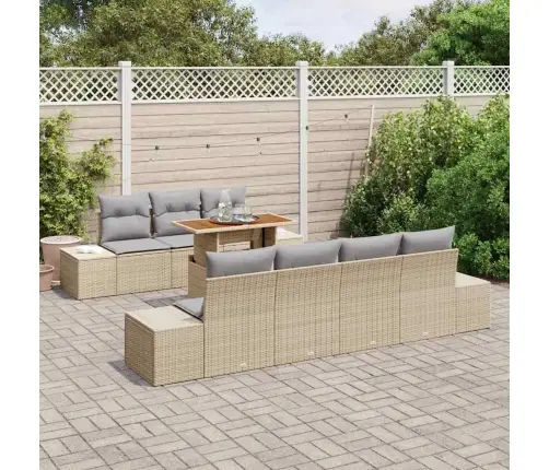 8 Daļu Dārza Galds Ar Spilveniem Bēšā Poliratanā Un Akāciju Vidaxl