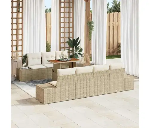 8 Daļu Dārza Galda Komplekts Ar Spilveniem Bēšā Poliratanā Vidaxl