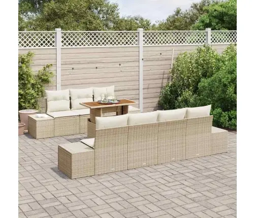 8 Daļu Dārza Galda Komplekts Ar Spilveniem Bēšā Poliratanā Vidaxl