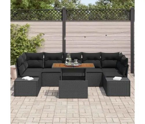 8 Daļu Dārza Ēdamgalds Ar Spilveniem, Melnā Poli Ratanā Vidaxl