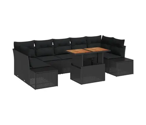 8 Daļu Dārza Ēdamgalds Ar Spilveniem, Melnā Poli Ratanā Vidaxl