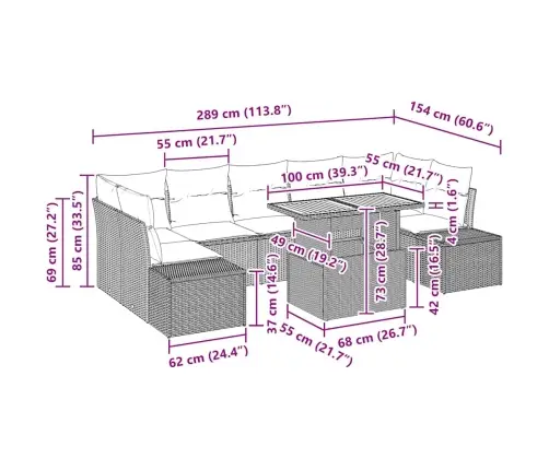 8 Daļu Dārza Ēdamgalds Ar Spilveniem, Melnā Poli Ratanā Vidaxl