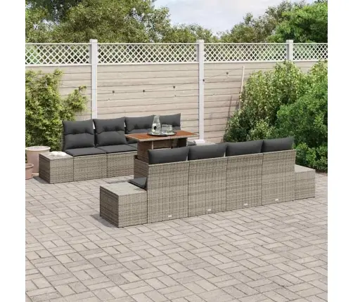 9 Daļu Dārza Galds Ar Spilveniem Pelēkā Polyratānā, Akācijas Vidaxl