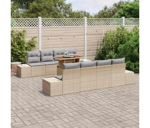 9 Daļu Dārza Galdiņš Ar Spilveniem, Bēšs Polirattans, Akācija Vidaxl